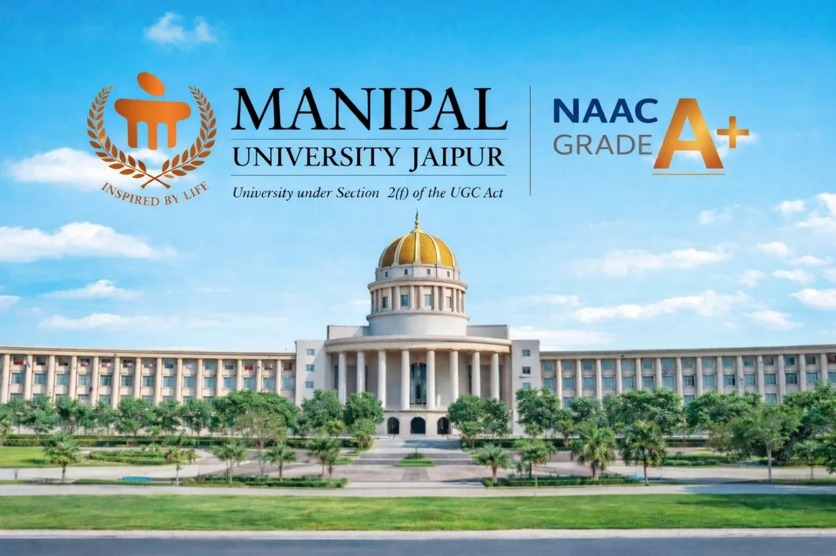 Manipal University Jaipur campus with NAAC A+ accreditation building