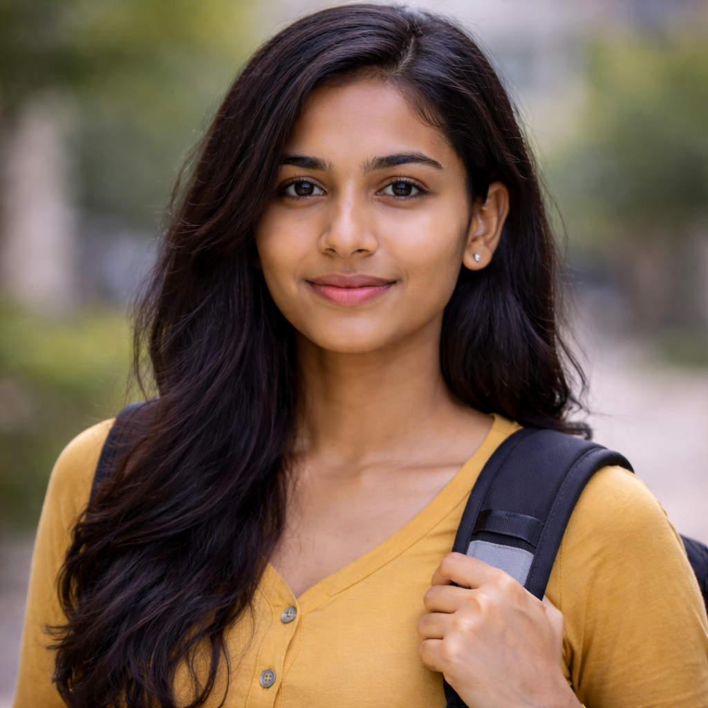 Anjali Mehta, an Online BCA student, looking confident and focused in a professional portrait