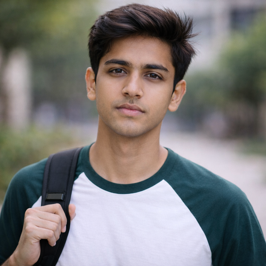 Rohan Gupta, a Class 12 pass student, looking focused while starting an online BBA program