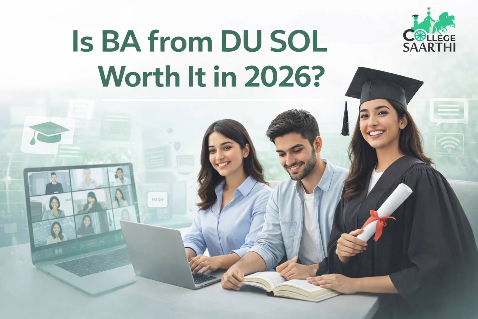 BA from DU SOL worth it in 2026 – students studying online and celebrating graduation